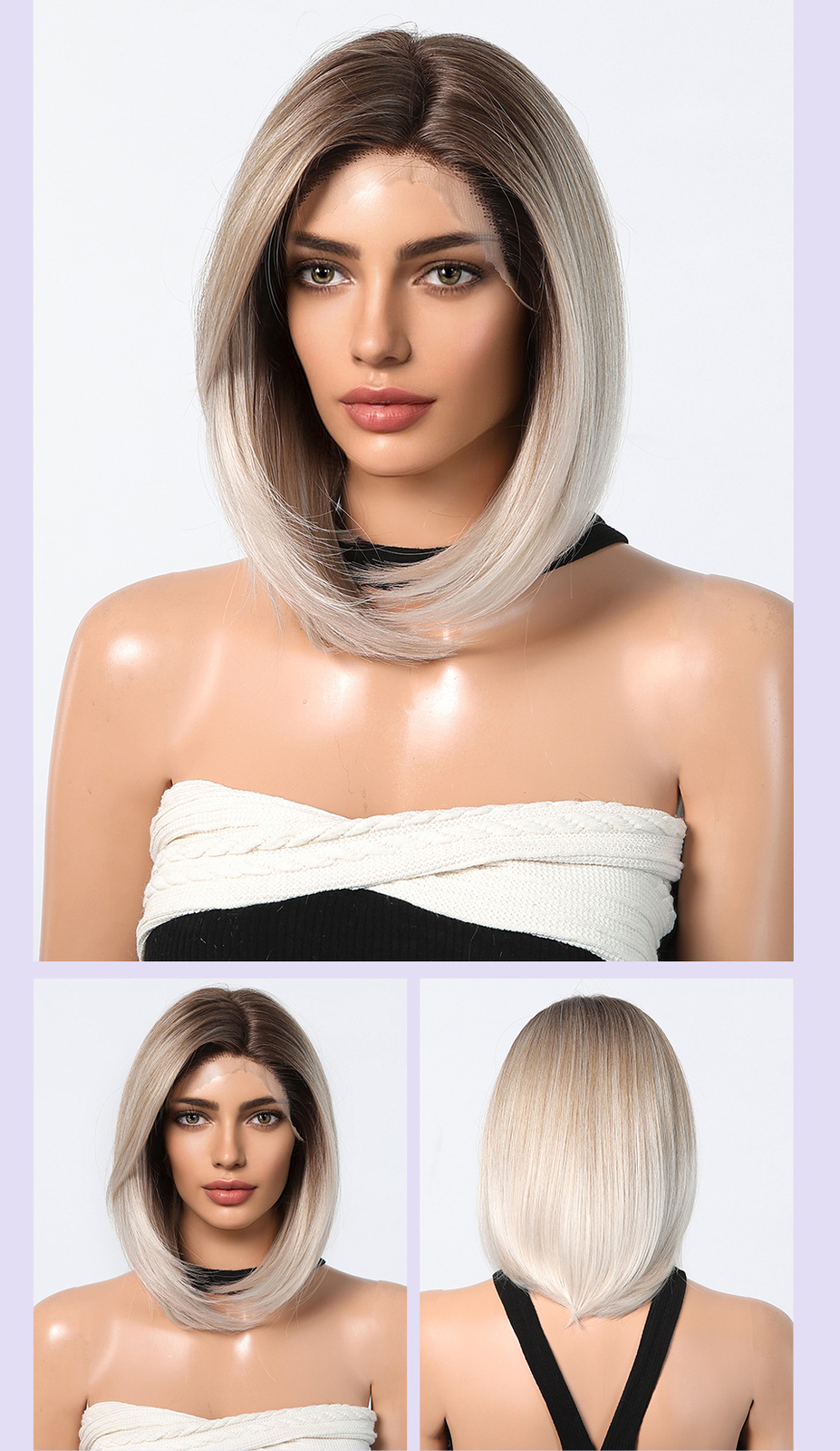 Short Wavy Ash Brown Premium Japanese Fiber Bob 13×6 Lace Front Wigs Dark Roots