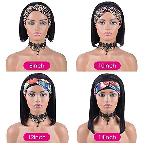 Short Bob Human Hair Wig for Women – Easy to Wear Half Wig with Free Headband…