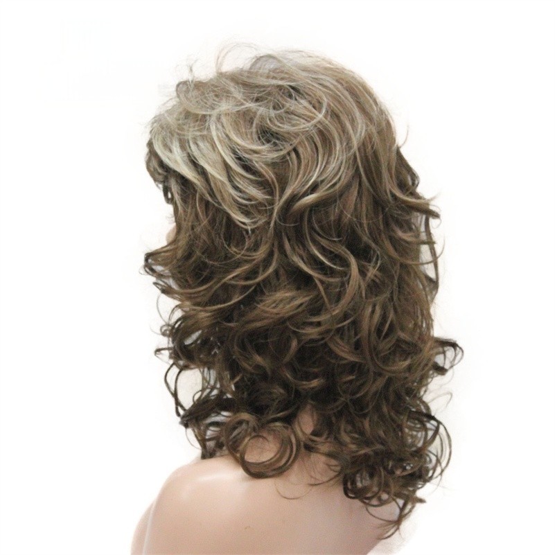 Fashion Layered Long Natural Blond Brown Curly Wavy Women’s Wigs