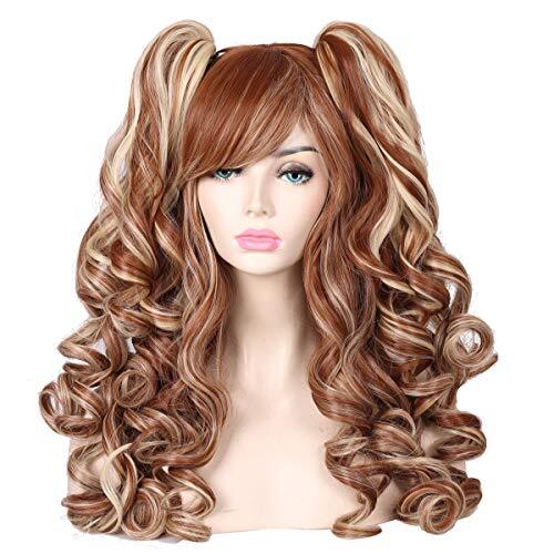 Long Curly Multi-Color Cosplay Wig with 2 PonytailsBrown with Blonde