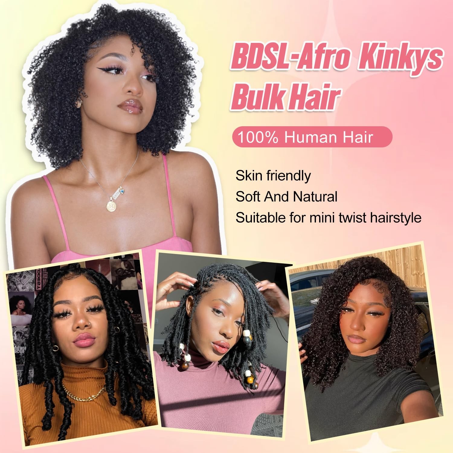 Bdsl Afro Kinkys Bulk Human Hair For Braiding Afro Kinky-Curly Human Hair Bulk