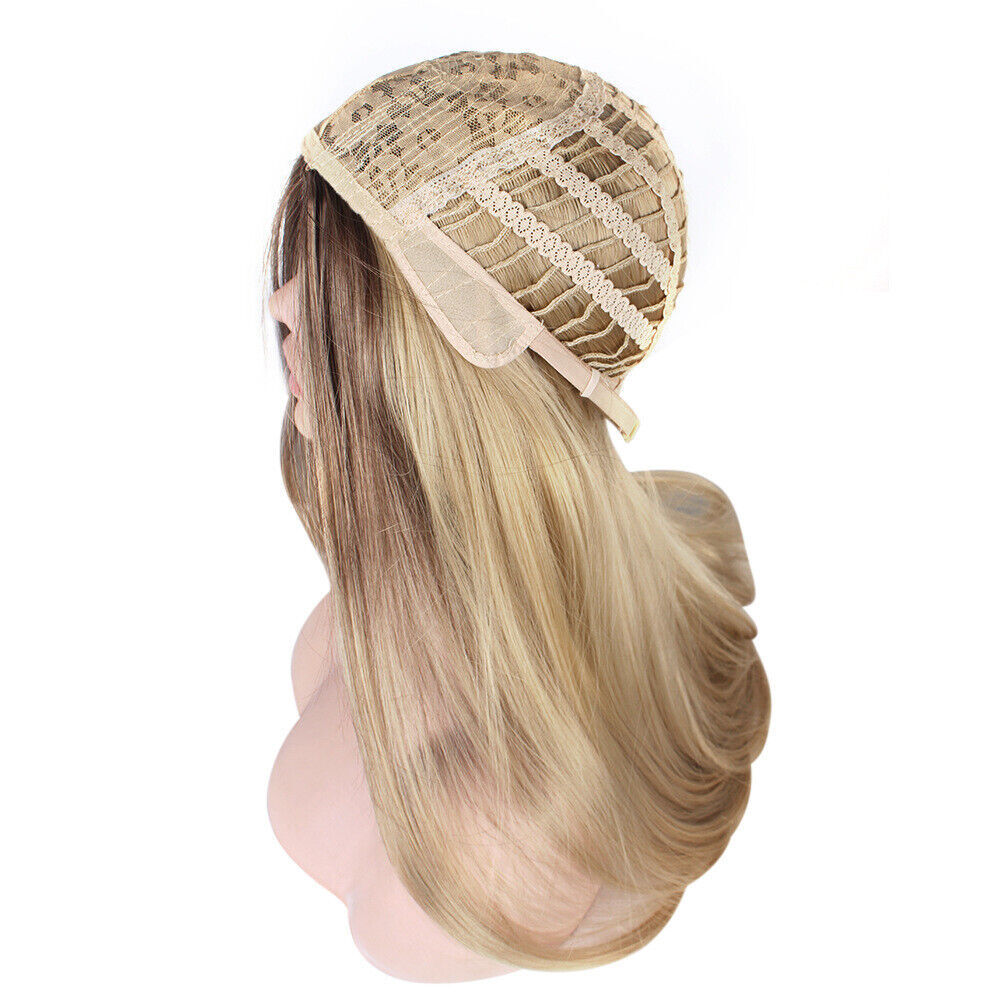 Ombre Blonde Women Real Long Straight Hair Wigs Ladies Natural Cosplay Full Wig