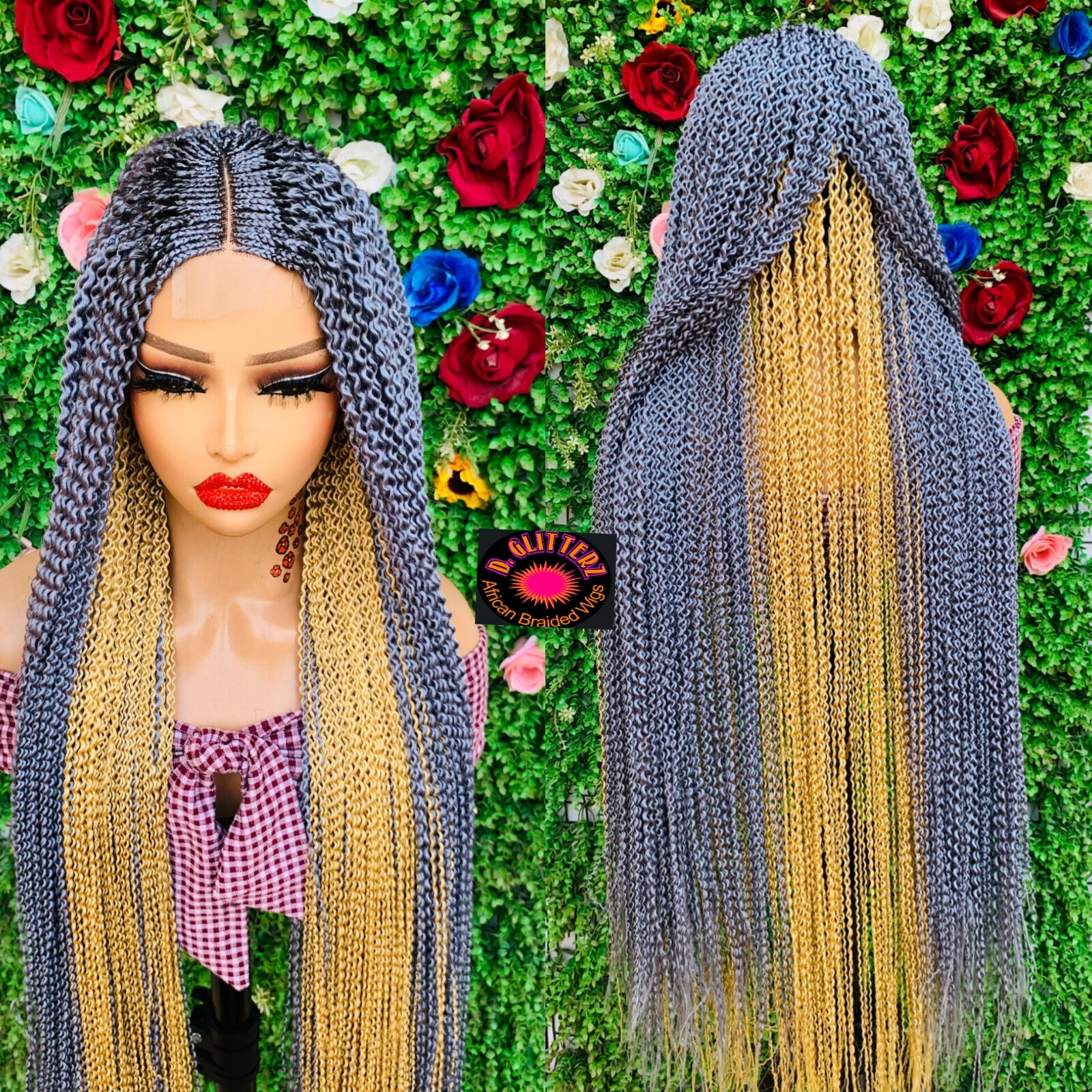 WATERMELON BRAIDED WIGS ON 2*4 LACE CLOSURE 42″