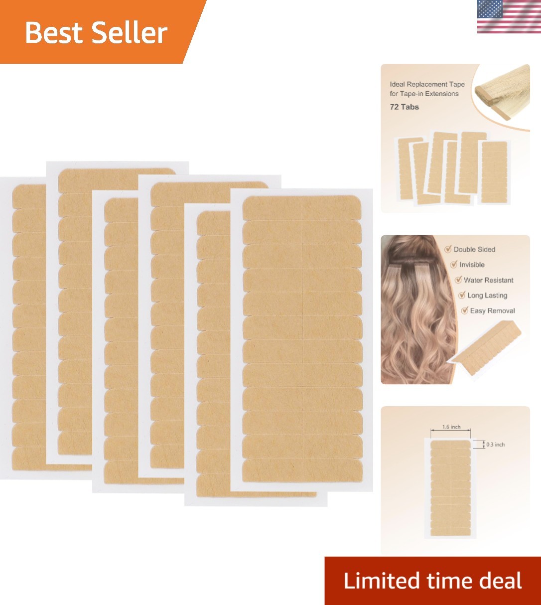 Invisible Hair Extension Adhesive Tape – Easy Application, Residue-Free, 72 Tabs