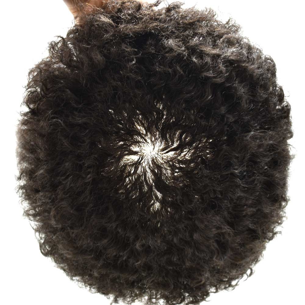 Afro Curly Black Men Toupee Hairpiece Full Poly Kinky Curly Human Hair PU system