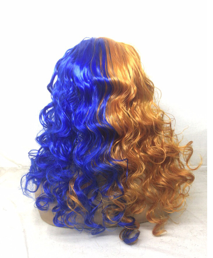 Brown Blue Long Body Wave Wig Synthetic Heat Safe Lace Front Wigs Glueless Party