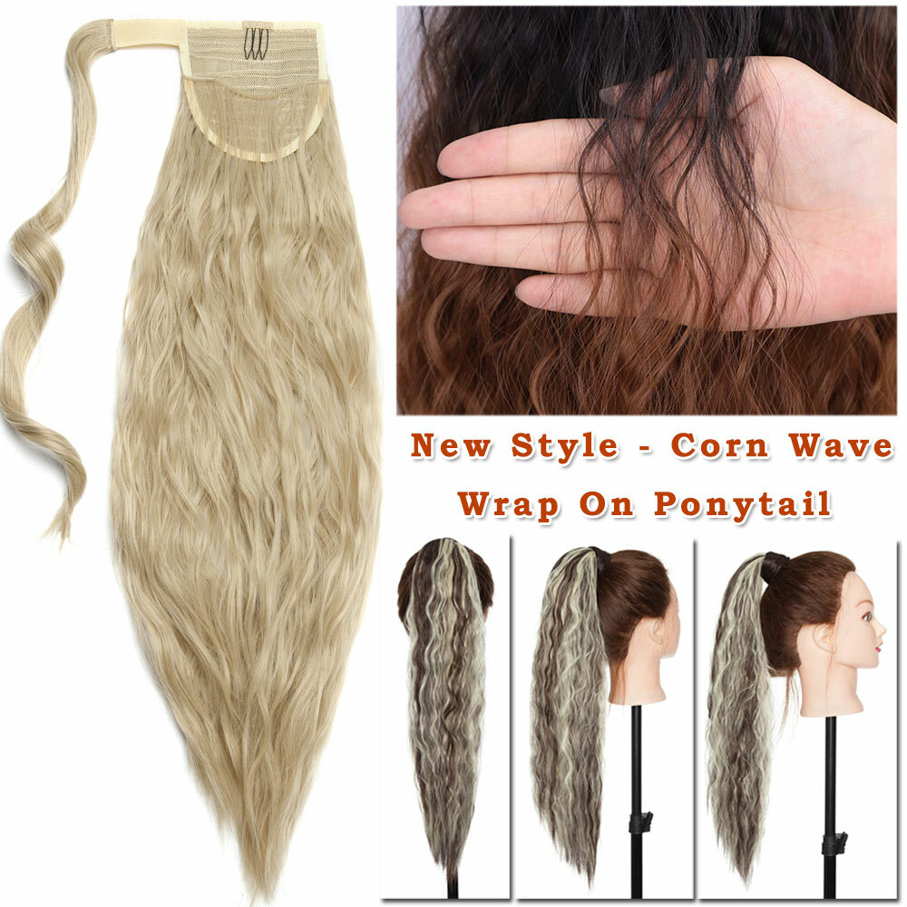 US Thick Clip In Hair Extensions Pony Tail Wrap Around Ponytail as human Curly H