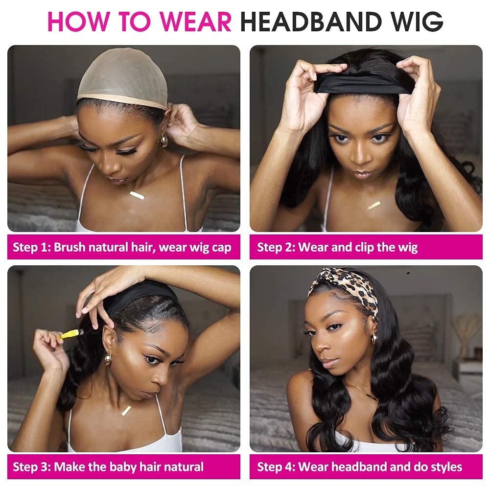 Short Bob Human Hair Wig for Women – Easy to Wear Half Wig with Free Headband…