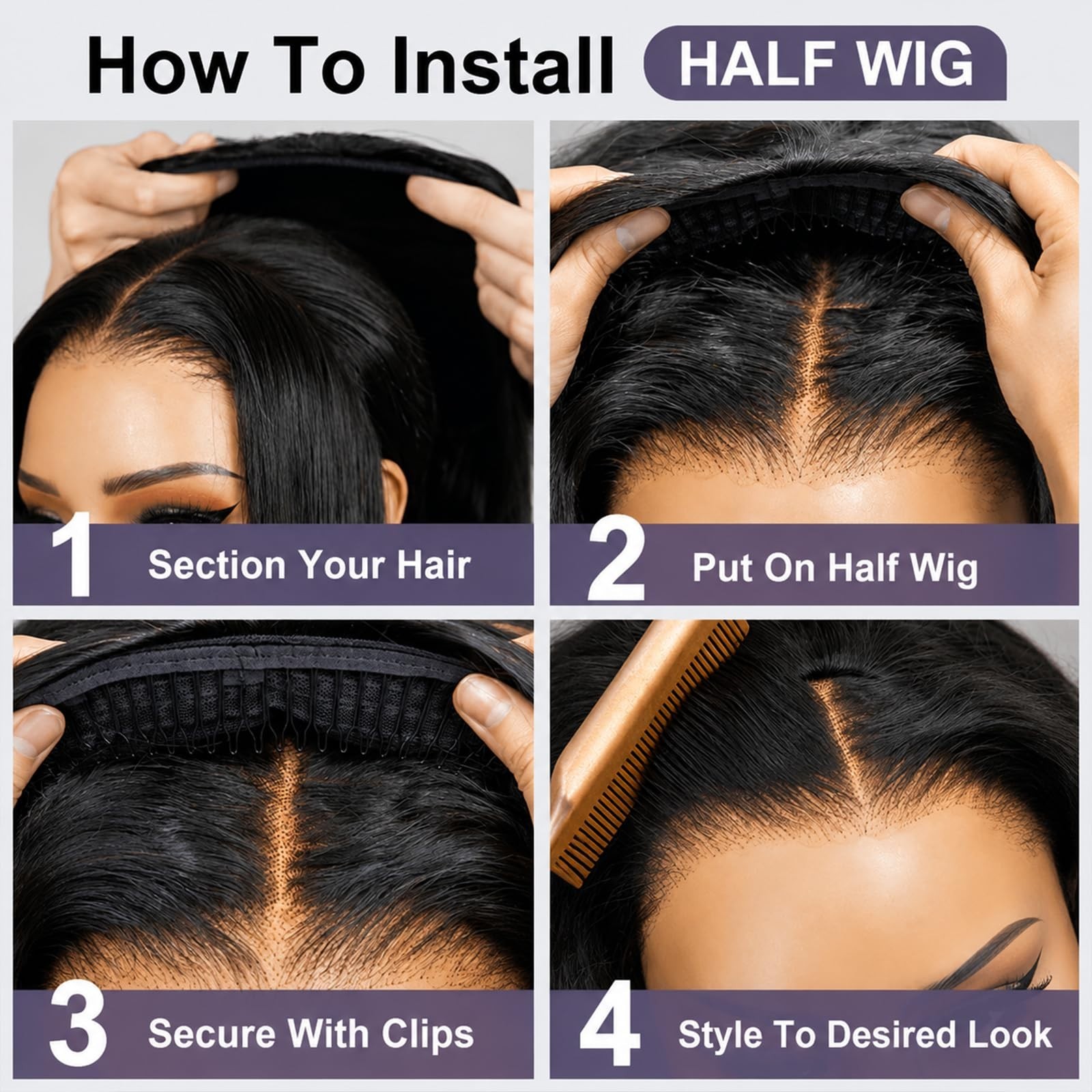 180 Density 14 Inch Half Wig Human Hair Glueless Drawstring Clip-In Water Wave f