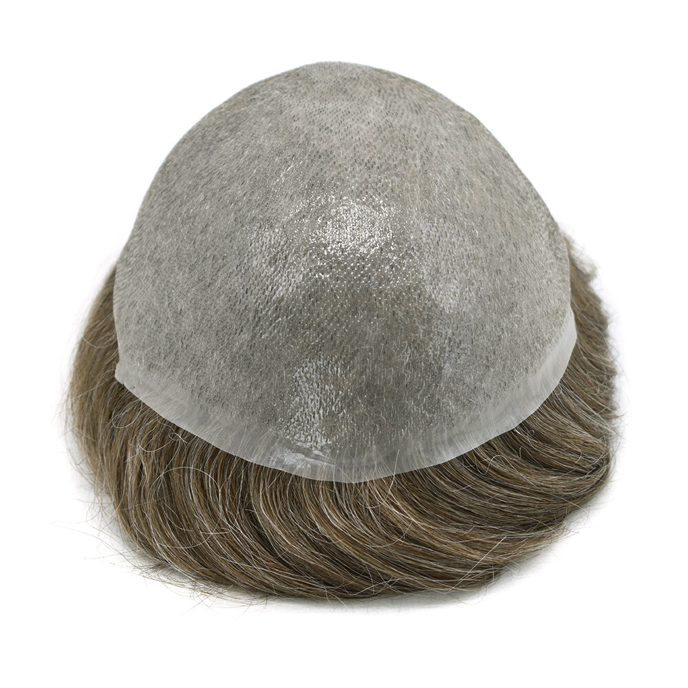 Thin Skin Mens Toupee Human Hair Replacement System V-Loop Poly Pu
