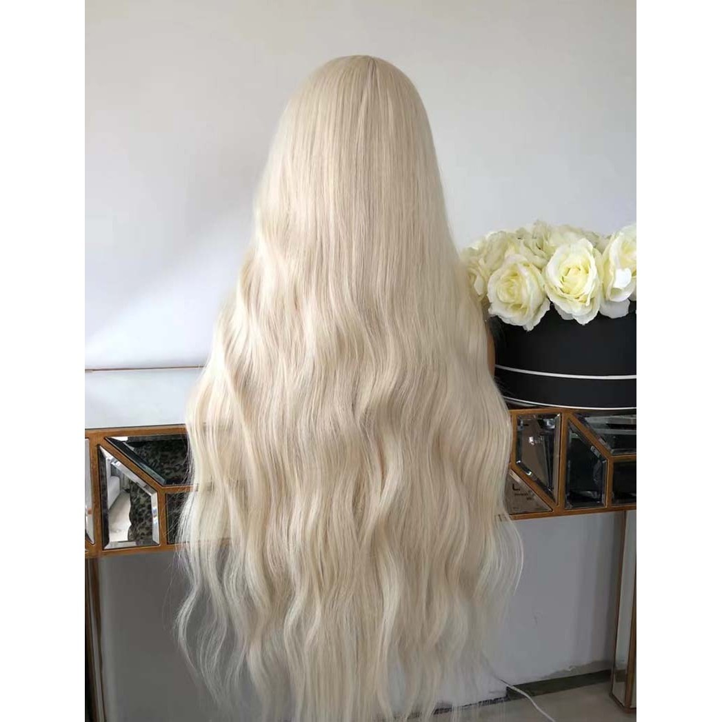 Bleach blonde Heat Resistant Synthetic Hair Lace Frontal Wig Long Wavy