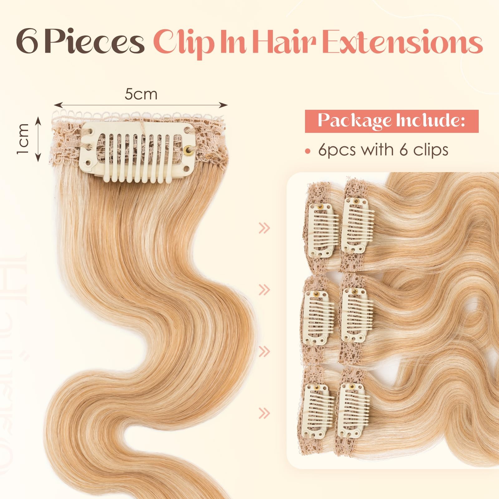 Hairro Body Wave Clip In Short Hair Extensions Real Human Hair 6Pcs Clip Ins