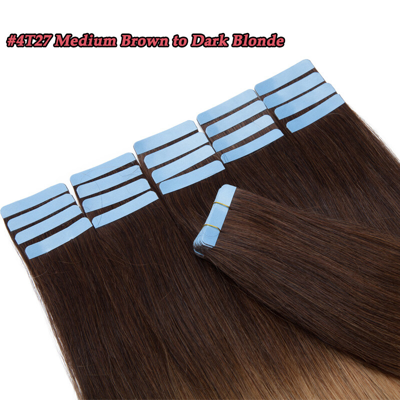 150g Straight Thick 60pcs Tape In Human Hair Extensions Skin Wefts #Bleach White