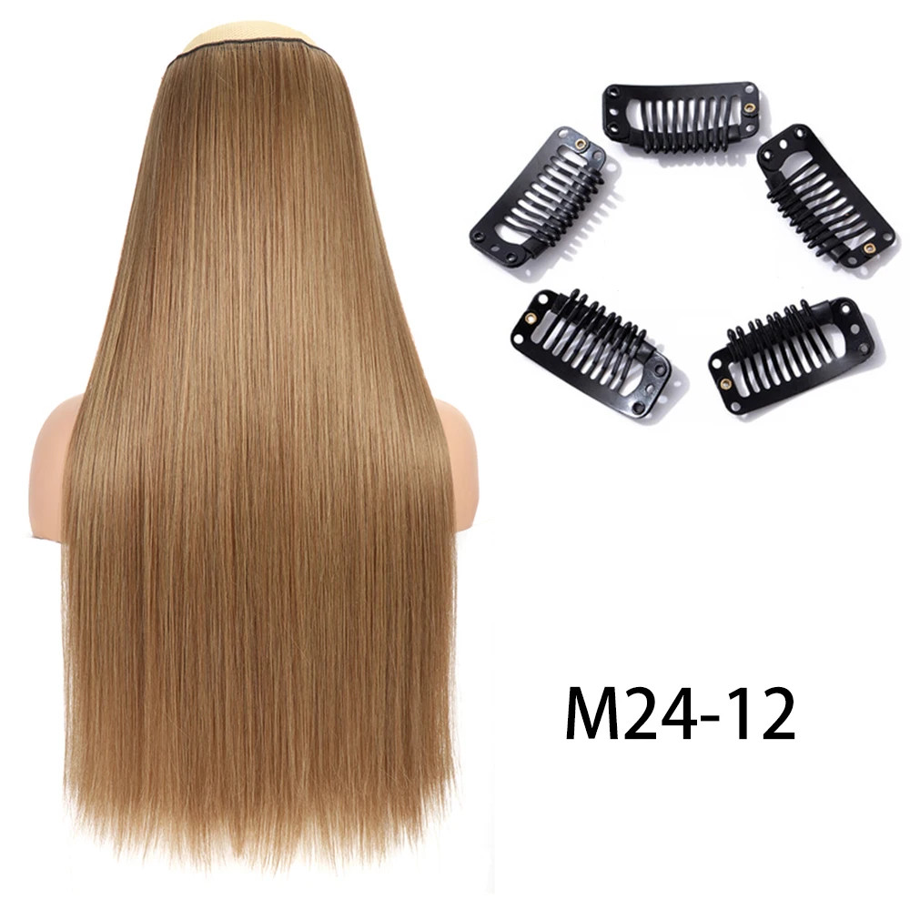Synthetic Long Straight Clip In Hair Extension 5 Clips Heat Resistant Blonde