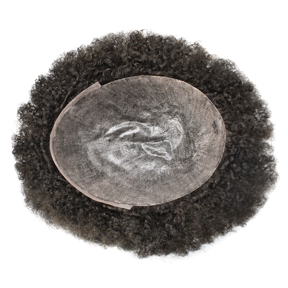 Afro Curly Mens Toupee Full Poly Skin African American Black Human Hairpiece 6mm