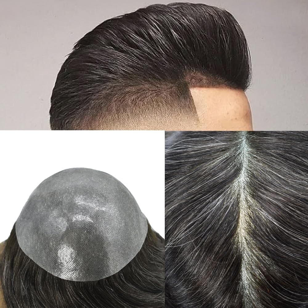 Full PU Mens Toupee Durable Poly Invisible Thin Skin Human Hairpiece Wig