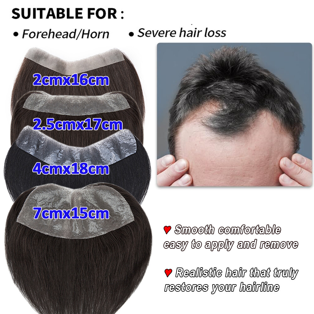 Frontal V-LOOP Hairline PU Thin Skin Toupee Remy 100% Human Hair Hairpiece Wig