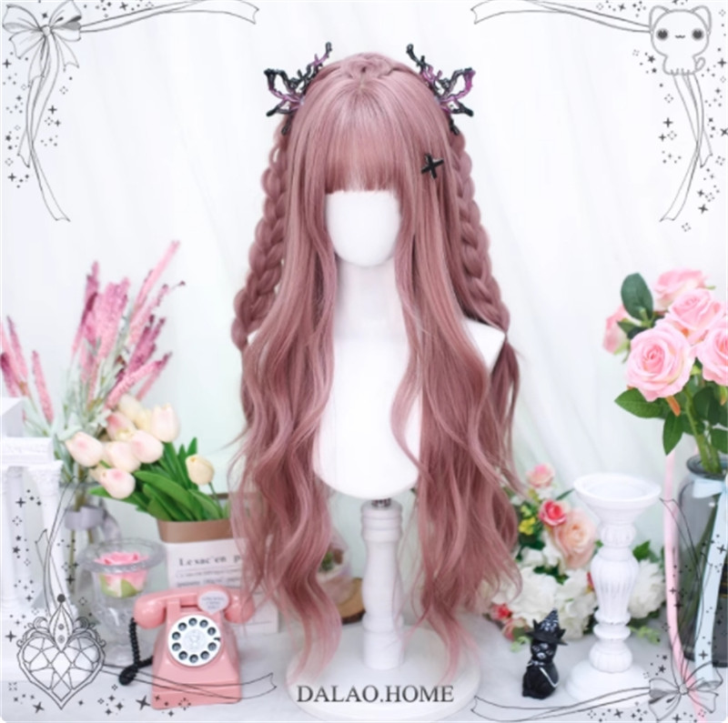 Japanese Style Long Curly Pink Hair Lolita Wigs Youyou No Hairpiece Accessories