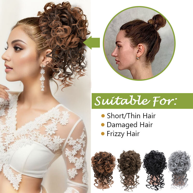 Afro Puff Drawstring Clip in Wave Curly Hair Bun Piece Short Ponytail Extensions