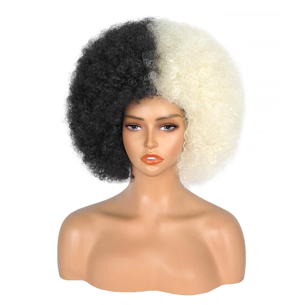 70’s Afro Wig for Women, Cruella Deville Short Afro Kinky Curly Wig, Glueless…