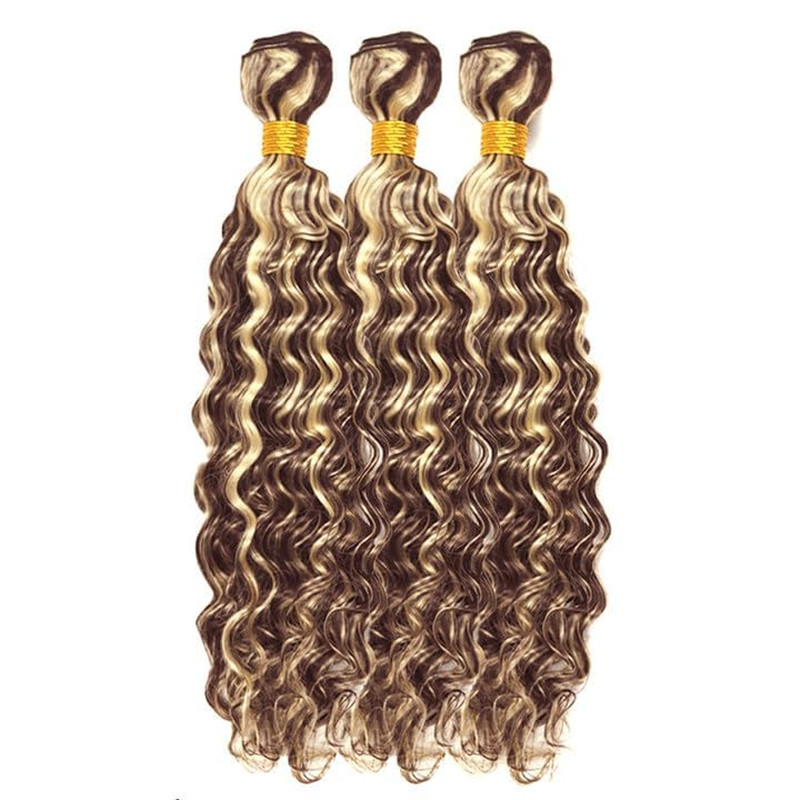 Chocolate Brown Blonde P4/613 Human Hair Bundles 10 12 14 Inch Deep Wave Bundles
