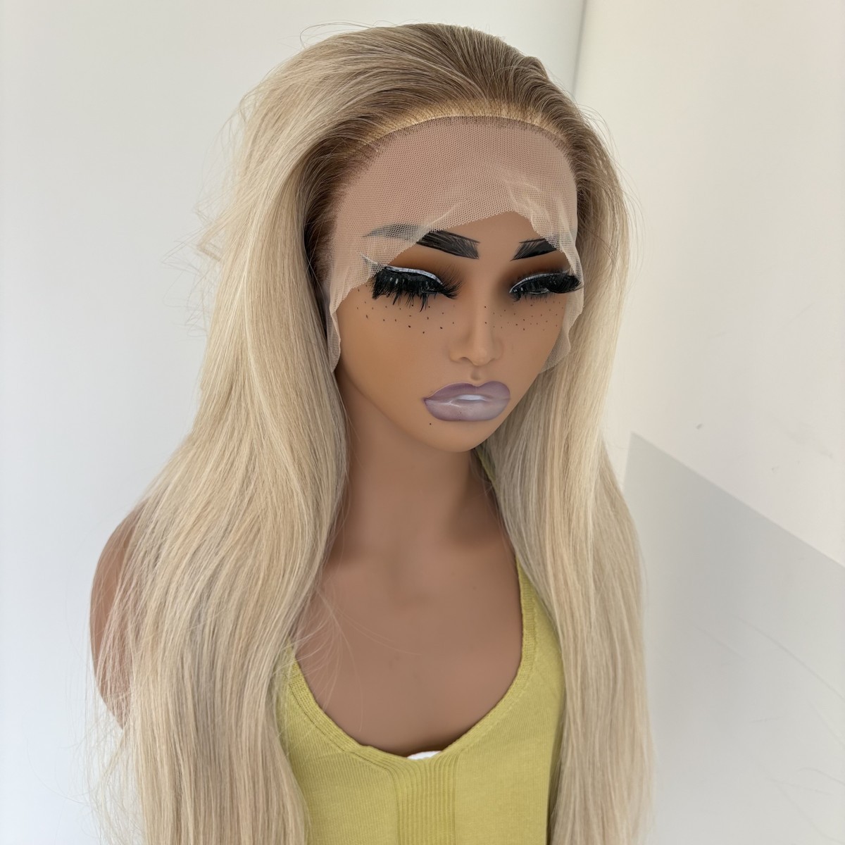 Long Straight Highlight Blonde Women Lace Frontal Wig Synthetic Hair