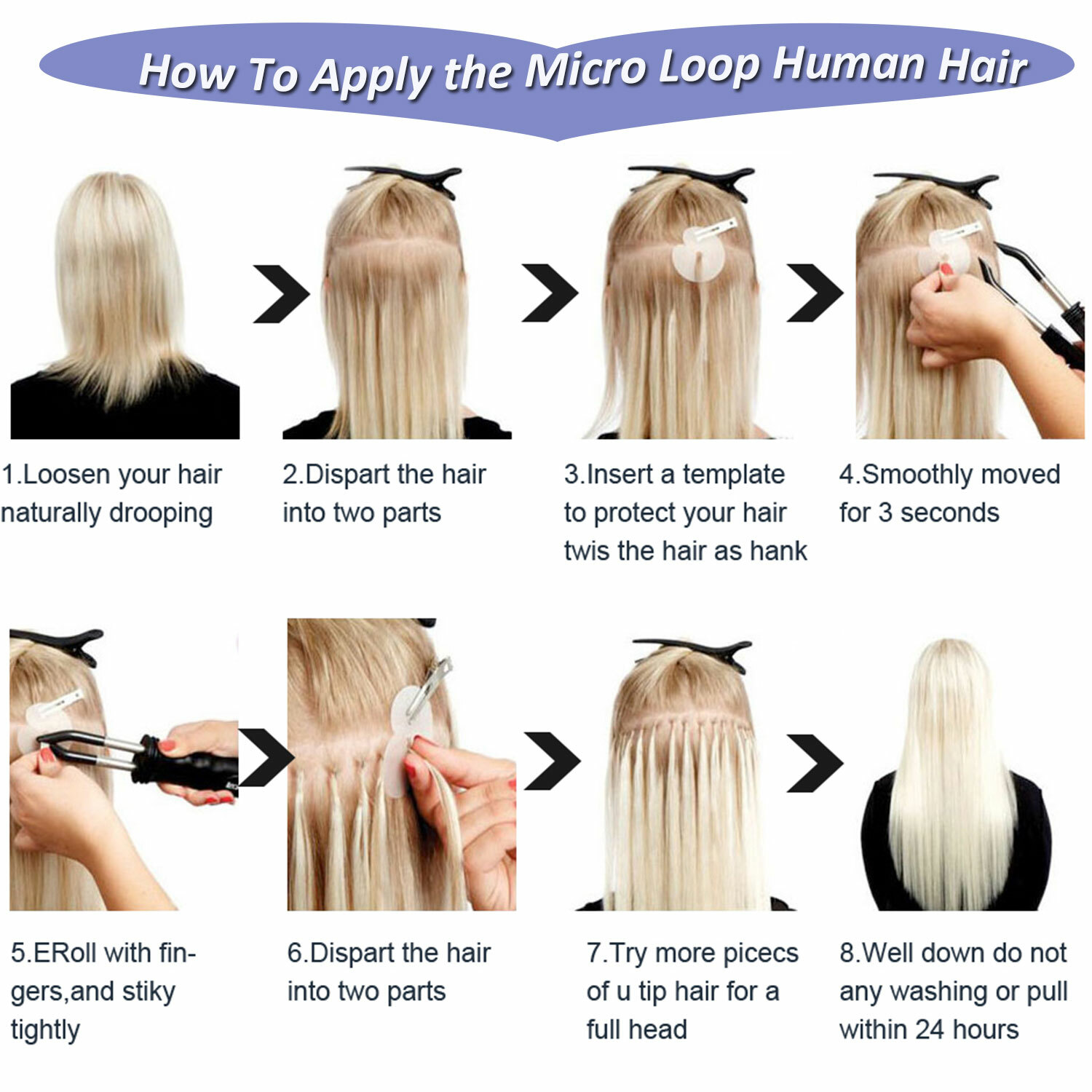 US Micro Ring Loop Tip Remy Human Hair Extensions Silky Straight Micro Bead Link