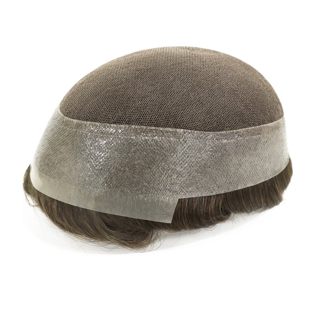 Toupee For Mens Human Hair Replecement System Lace Skin Light Brown Hairpiece#4