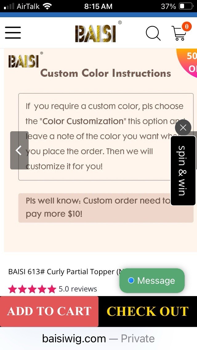 BAISI 613# Blonde Curly Human Hair Topper Extension 13in Custom Color