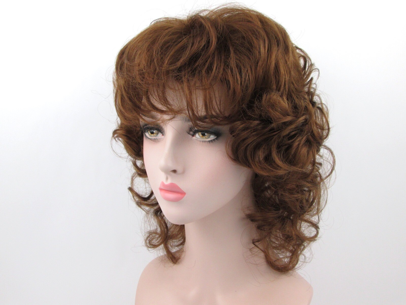 80’S WOMENS MEDIUM LENGTH WAVY LOOSE CURLS CURLY WIG W/ LAYERED FRONT SIDES LISA