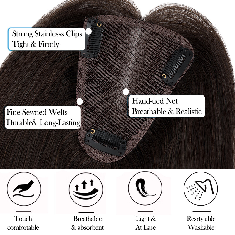 Clip In Hair Topper 100% Real Human Hair Piece Toupee Extensions Full Lace Base