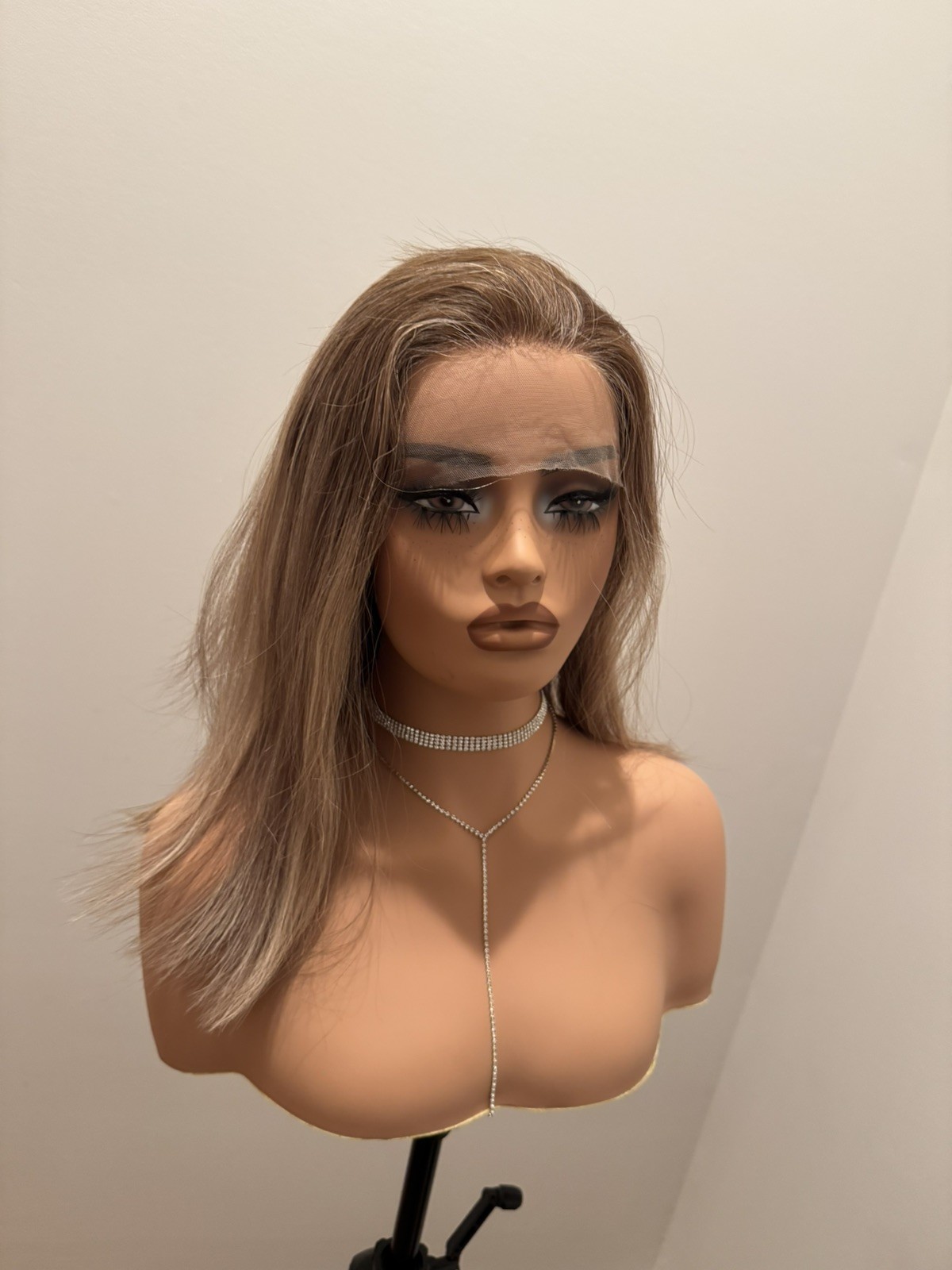 100% Luxury 16” Human Hair Jewish Wig 13×4 Lace Front Highlighted Medium Cap