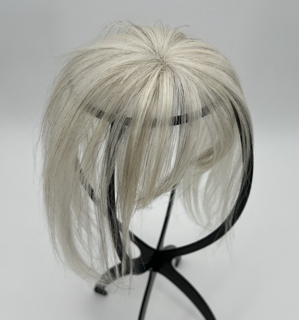 Silver White Black Strands Light Wispy Bangs 10in Women 100% Human Hair Topper