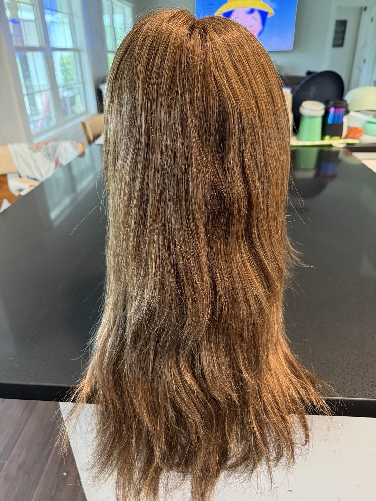 Human Hair Monofilament Wig, Auburn Brown, Layered, Long