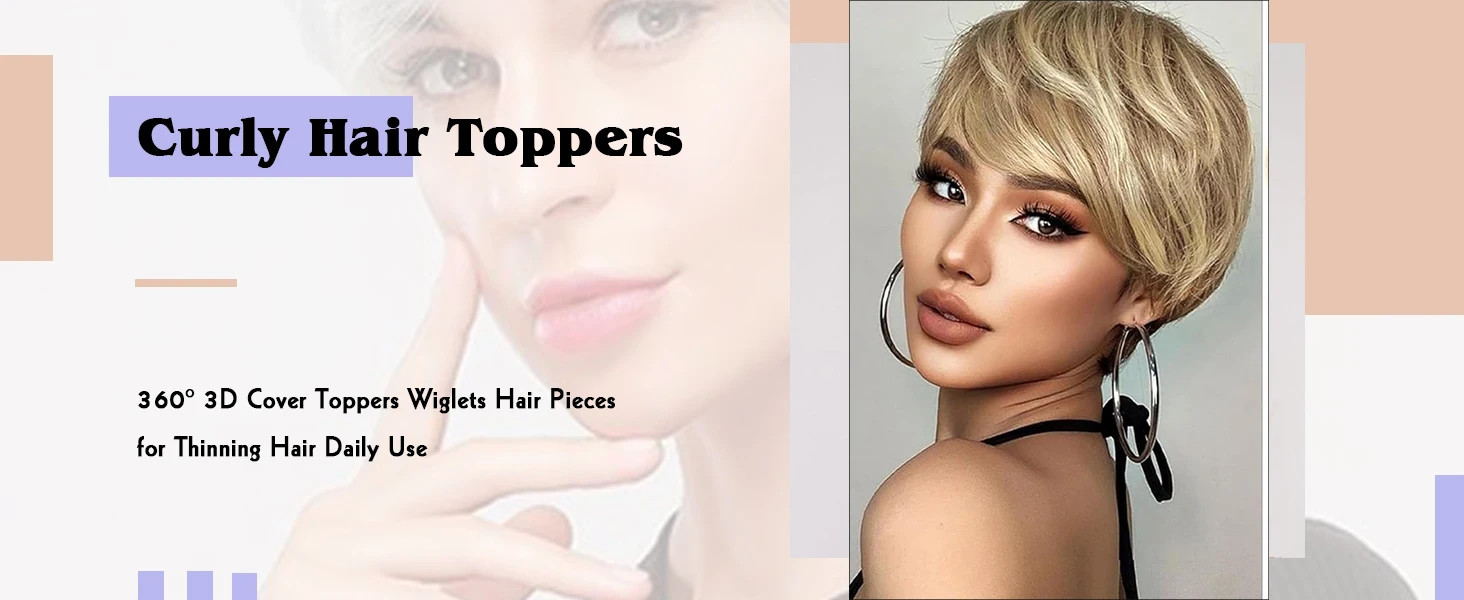 6 Inch Natural Curly Short Pixie Synthetic Hair Topper for Thinning Hair Pieces