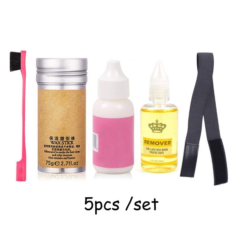 5Pcs/Set Lace Glue+Lace Tape Remover+Hair Wax Stick+Hair Brush With Melt Band