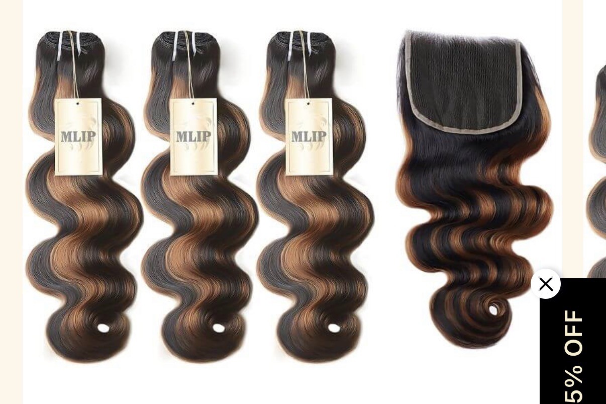 MLIP Body Wave Wavy Hair Extensions Black Dark Brown Weft Closure Set