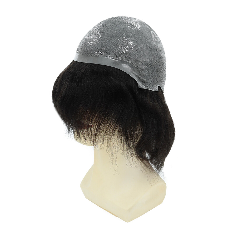 Mens Human Hair Full Head Wigs Thin Skin Wig Hair Replacement Medium Size 6”