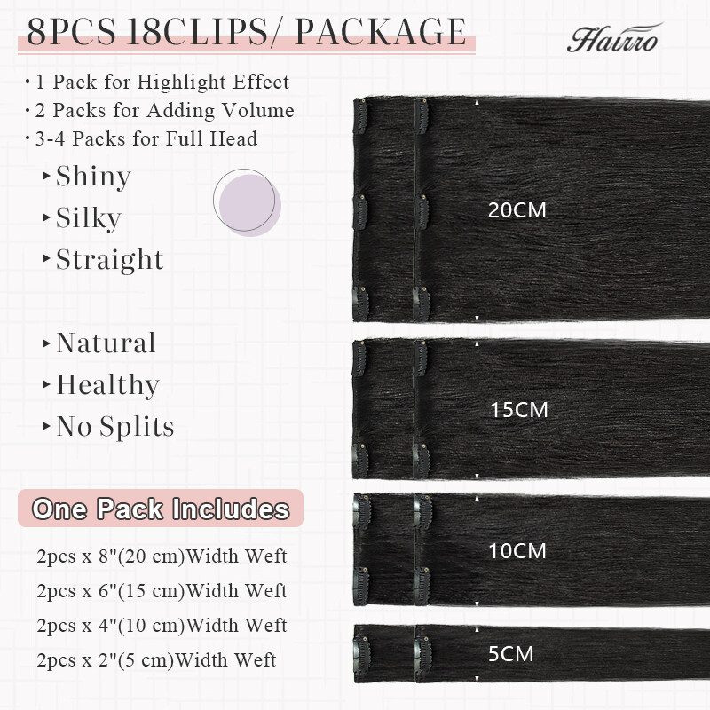 Super Soft Clip In Extensions 100% Real Remy Human Hair 8 Pieces 18Clips WEFTS