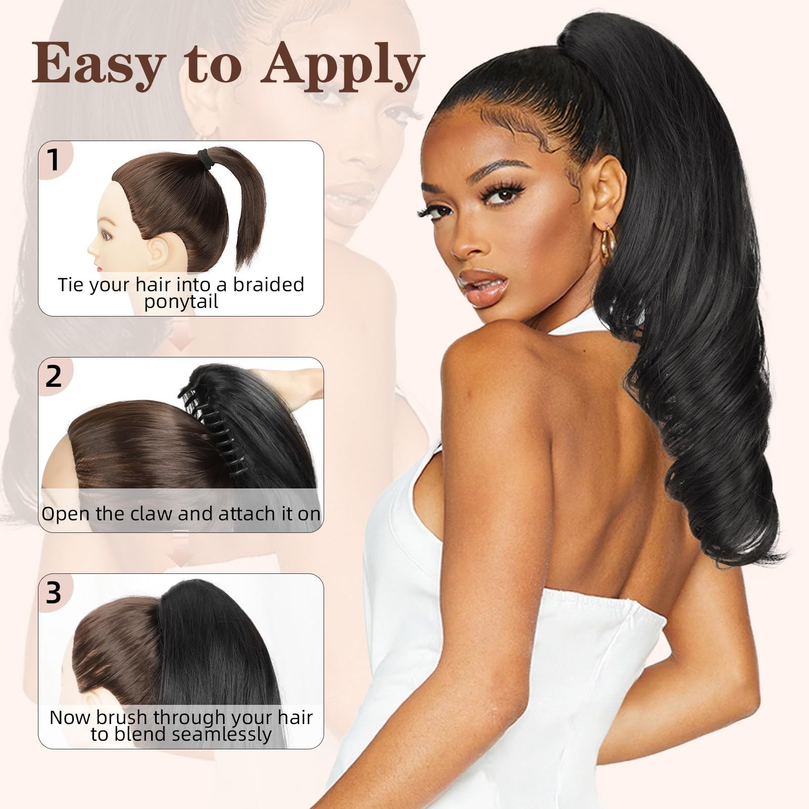 Claw Clip Ponytail Extension 18 Inch Brown Black Wavy Curly – Easy to Wear