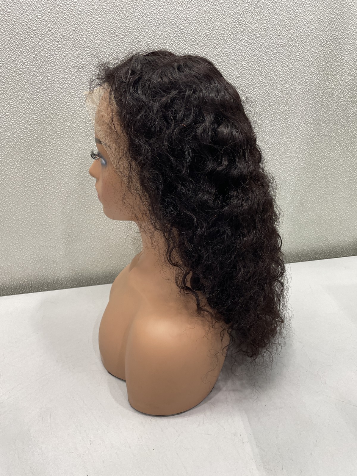 Natural Black Deep Wave Human Hair Blend 13×4 Lace Front 180% Density Wig, 16″