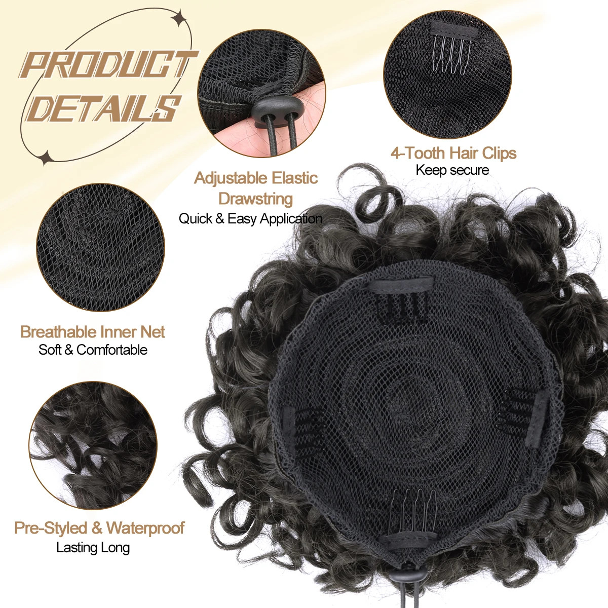 Ombre Blonde Large Curly Synthetic Messy Hair Bun Elastic Drawstring Ponytail