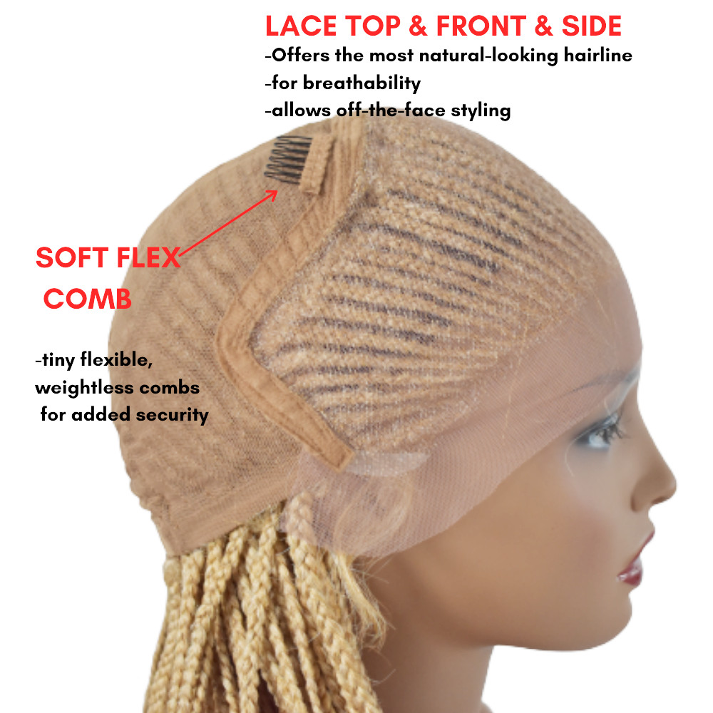Micro Cornrow Box Twist Braided Lace Front Wig Baby Hair Kanekalon Synthetic US