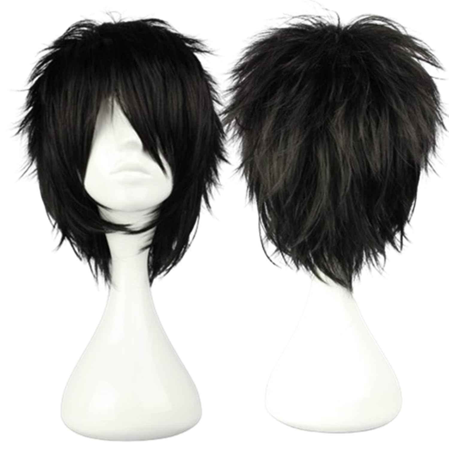 Short Black Cosplay Wig Spiky Fluffy Heat Resistant Synthetic Hair Emo