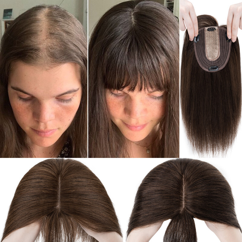 Clip In 100% Real Human Hair Topper Hairpiece Toupee Wigs For Lost Hair Thick US