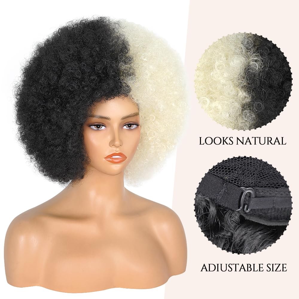70’s Afro Wig for Women, Cruella Deville Short Afro Kinky Curly Wig, Glueless…