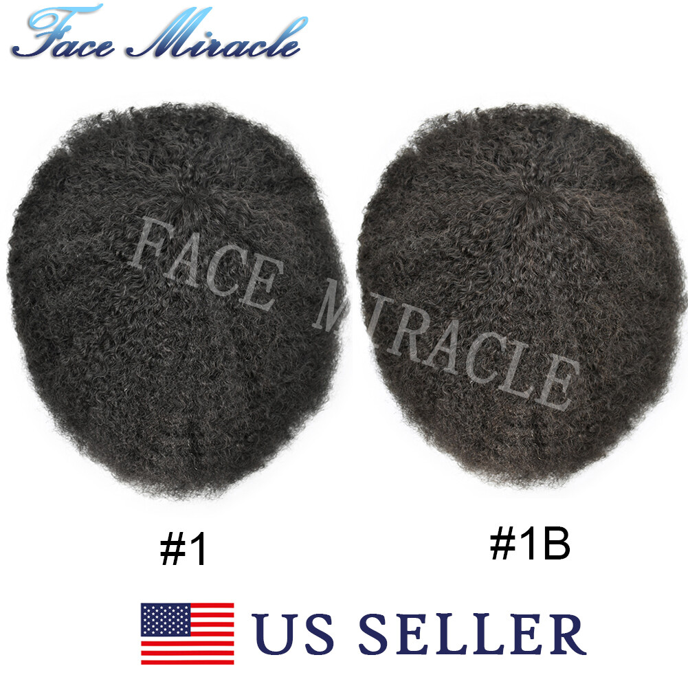 Afro Toupee for Black Men All Poly Black Mens Hair Units Kinky Curly Hair Piece