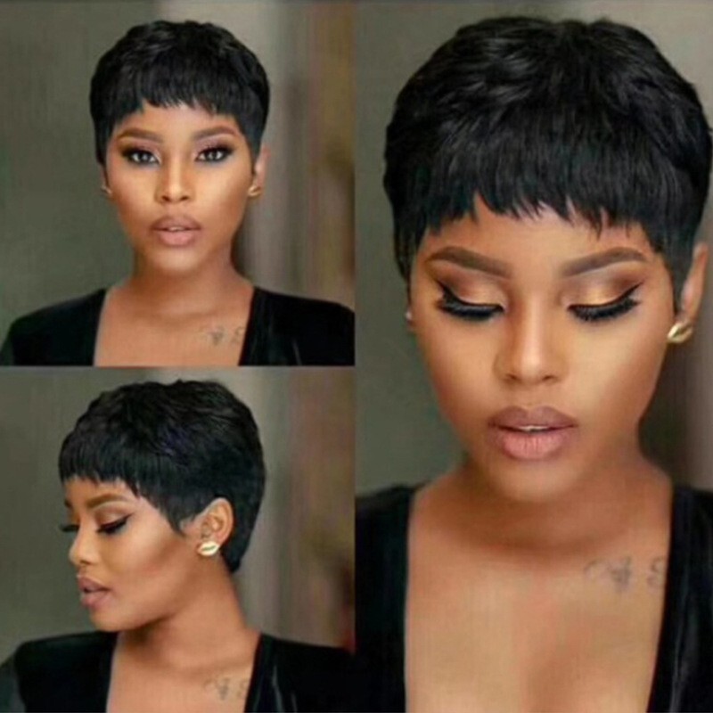 Women Pixie Cut Black Short Bob Wigs Brazilian None Lace Hairstyles Natural Wigs