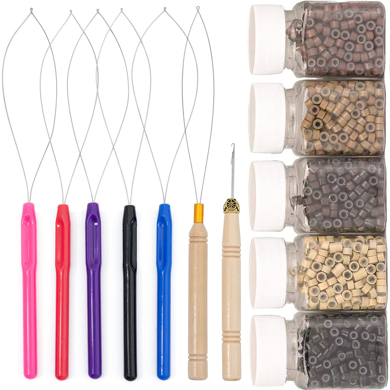 Nano Ring Loop Threader Pulling Tool Silicone Bead for Nano Bead Hair Extensions