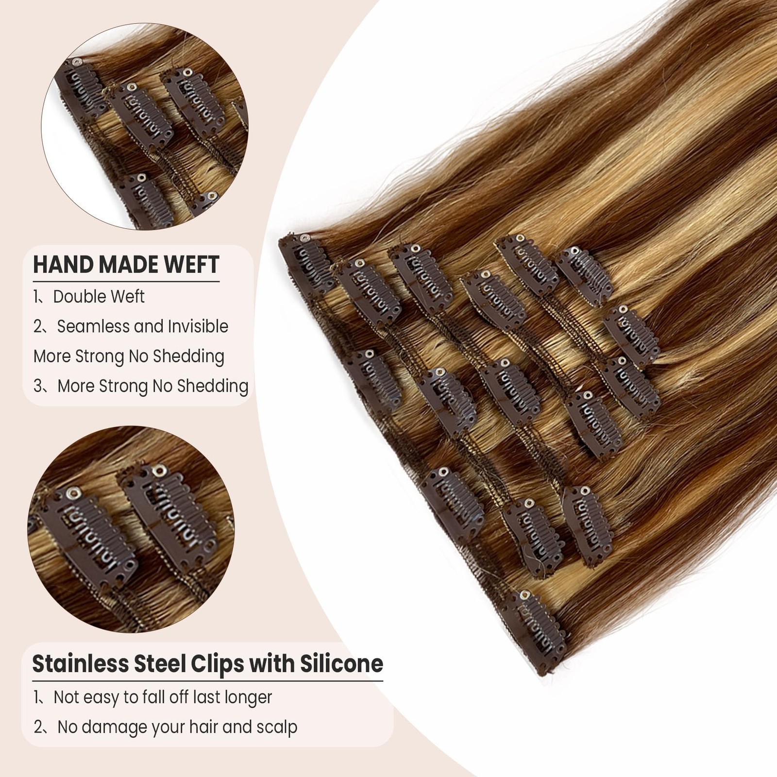 Blonlier Balayage Clip In Hair Extensions 70G Chocolate Brown Mixed Caramel